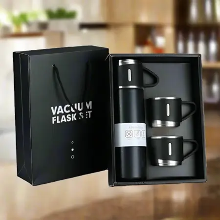 4BwE83tSFWYj0FwLWFXMYPFbtbjtagD9cK1NGiUR.webp Stainless Steel Vacuum Flask Set with 3 Steel Cups Combo for Coffee Hot Drink and Cold Water Flask Ideal Gifting Travel Friendly Latest Flask Bottle. (500ml) ( default, Standard ).