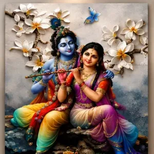 Radha Krishna Peacock 3 Panel Canvas Wall Painting | Premium Spiritual Wall Art for Living Room, Bedroom & Office ( default, OS )