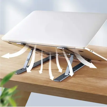 K2oBJ7zO1oR58658cDL8lIwE8lCzk2XxdAPjP7nj.webp Laptop Stand for Desk | Metal Portable Laptop Stand, with 6 Adjustable Angles | Laptop Riser, Phone, and Tablet Stand | Compatible for All Laptop ( default, Standard ).