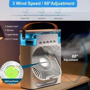 Mini Air Cooler, Mini Fan with Water Mist Spray, Portable Desk Cooling Fan