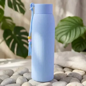 Ribbed Glass Water Bottle | Leakproof Reusable Drinking Bottle for Office, Gym & Travel (500ml) ( default, OS )