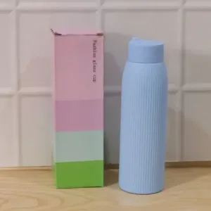 Ribbed Glass Water Bottle | Leakproof Reusable Drinking Bottle for Office, Gym & Travel (500ml) ( default, OS )