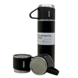 Stainless Steel Vacuum Flask Set with 3 Steel Cups Combo for Coffee Hot Drink and Cold Water Flask Ideal Gifting Travel Friendly Latest Flask Bottle. (500ml) ( default, Standard ).