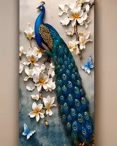 Radha Krishna Peacock 3 Panel Canvas Wall Painting | Premium Spiritual Wall Art for Living Room, Bedroom & Office ( default, OS )
