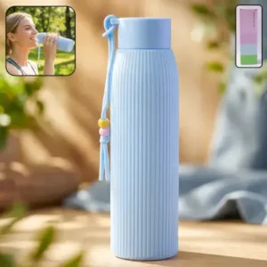 Ribbed Glass Water Bottle | Leakproof Reusable Drinking Bottle for Office, Gym & Travel (500ml) ( default, OS )