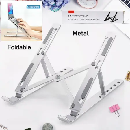 fk0ojzDsRkuxu7rYBMyXUN5i6BYjWFgEFjhjVbJN.webp Laptop Stand for Desk | Metal Portable Laptop Stand, with 6 Adjustable Angles | Laptop Riser, Phone, and Tablet Stand | Compatible for All Laptop ( default, Standard ).