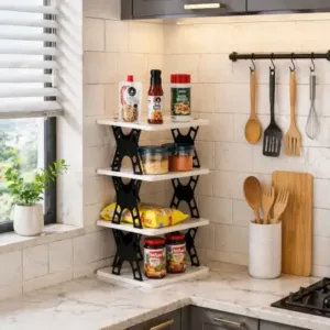 Multipurpose Foldable 4 Layer Storage Rack | Space Saving Kitchen | Foldable Countertop Storage Stand ( default, OS )