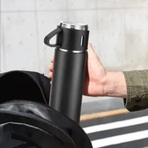 Stainless Steel Vacuum Flask Set with 3 Steel Cups Combo for Coffee Hot Drink and Cold Water Flask Ideal Gifting Travel Friendly Latest Flask Bottle. (500ml) ( default, Standard ).