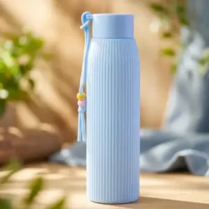 Ribbed Glass Water Bottle | Leakproof Reusable Drinking Bottle for Office, Gym & Travel (500ml) ( default, OS )