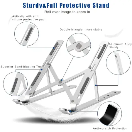 sXDAUoImgJLnu4J0dGylN3FOVTJIksivHoDOvOGc.webp Laptop Stand for Desk | Metal Portable Laptop Stand, with 6 Adjustable Angles | Laptop Riser, Phone, and Tablet Stand | Compatible for All Laptop ( default, Standard ).