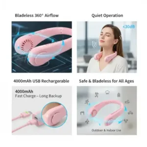 Portable Neck Fan – Hands Free Bladeless USB Rechargeable 360° Cooling Wearable Neck Fan ( default, Standard )